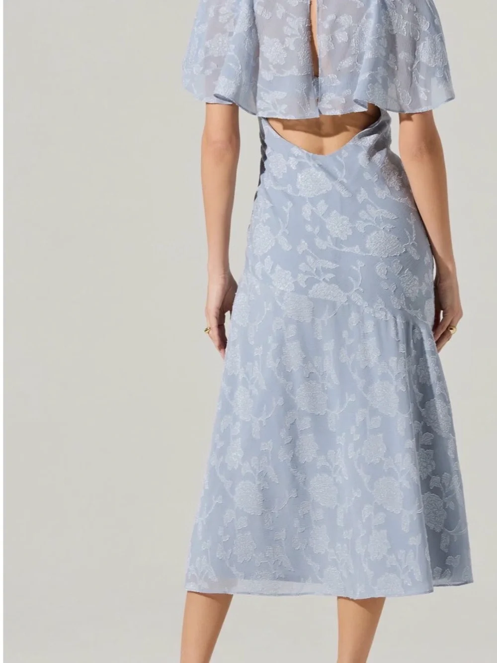 Astr Powder Blue Floral Midi Dress with V-Neck - Picture 2 of 7